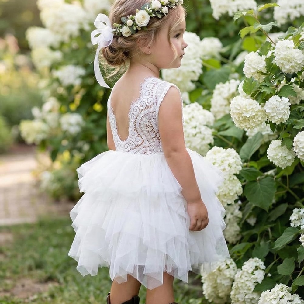 2bunnies flower girl dress white short style size 8